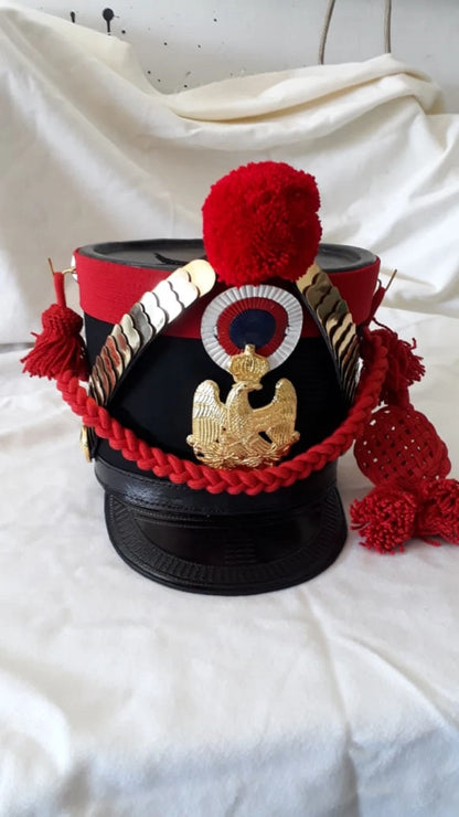 Custom French Napoleonic Shako Hat Red Pom Pom Brass Eagle Reenactment Repro