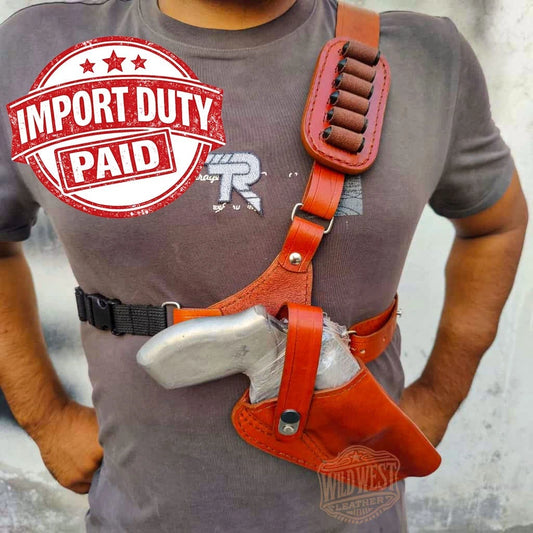 Leather Chest Revolver Holster for Ruger GP100 with Bullet Loops.