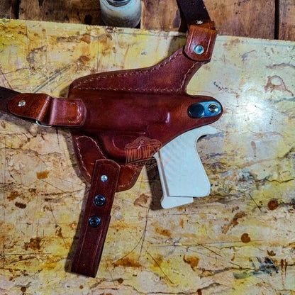 Leather Horizontal Shoulder Holster for Ruger Models with Tie Down Strap.