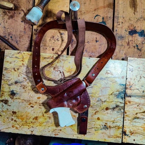 Leather Horizontal Shoulder Holster for Springfield Models with Tie Down Strap.