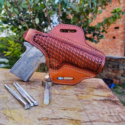 Handmade Custom Leather Western Holster for Springfield Models in Basketweave