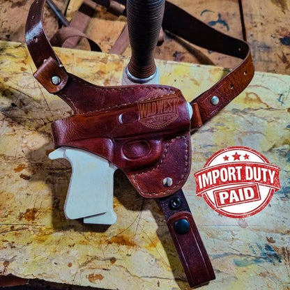 Leather Horizontal Shoulder Holster for Ruger Models with Tie Down Strap.